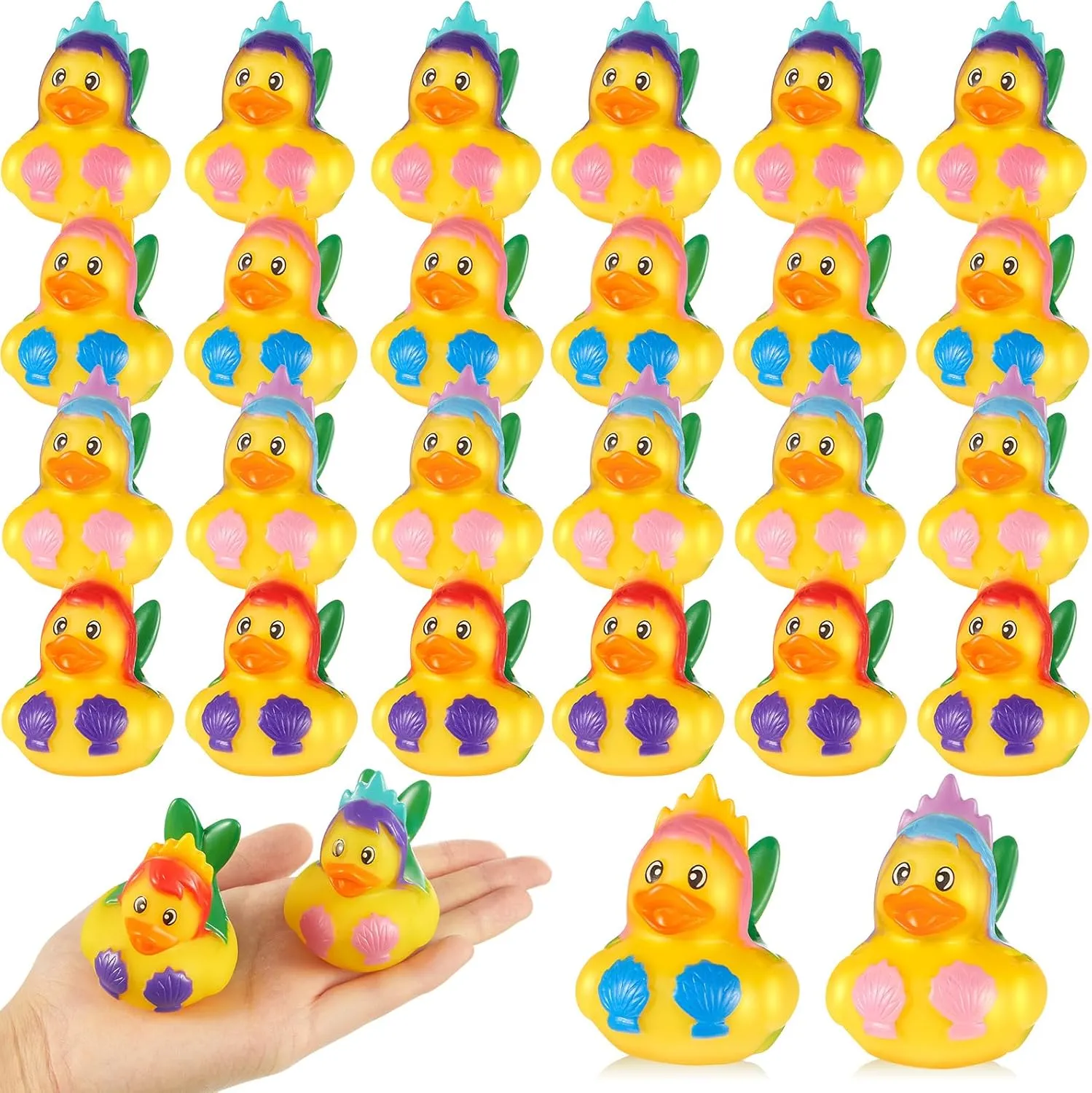 Deekin 50 Pcs Mermaid Rubber Ducks 2" Mermaid Ducks Little Toy Duck Cute Mermaid Bath Toys Bulk Duck Bath Toy Assortment Pool Bathtub Toys for Mermaid Birthday Party Favor Bag Filler Decoration