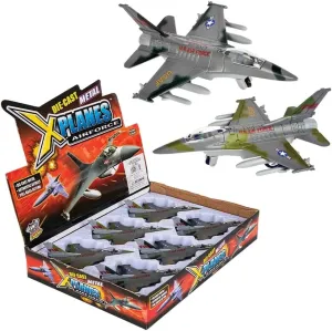 Diecast Pull Back F-16 Fighting Falcon Jets with Pullback Mechanism (6") Die Cast Metal, Pull Back Action. Air Force Military Collection, Cake Decorations, Aviation Party Favors or Fun Play! (4 Pack)
