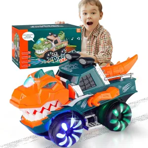 Dinosaur Car for Kids 3-5, Monster Truck With Flashing Lights, Music, Roaring Sound - Light up Dino Toy for Boys Girls - Christmas Birthday Gifts Ages 3 
