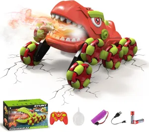 Dinosaur Remote Control Car for Kids, 8WD RC Stunt Car with Spray & Light & Music, Remote Control Toy Vehicle for Boys Girls 6-12, Birthday