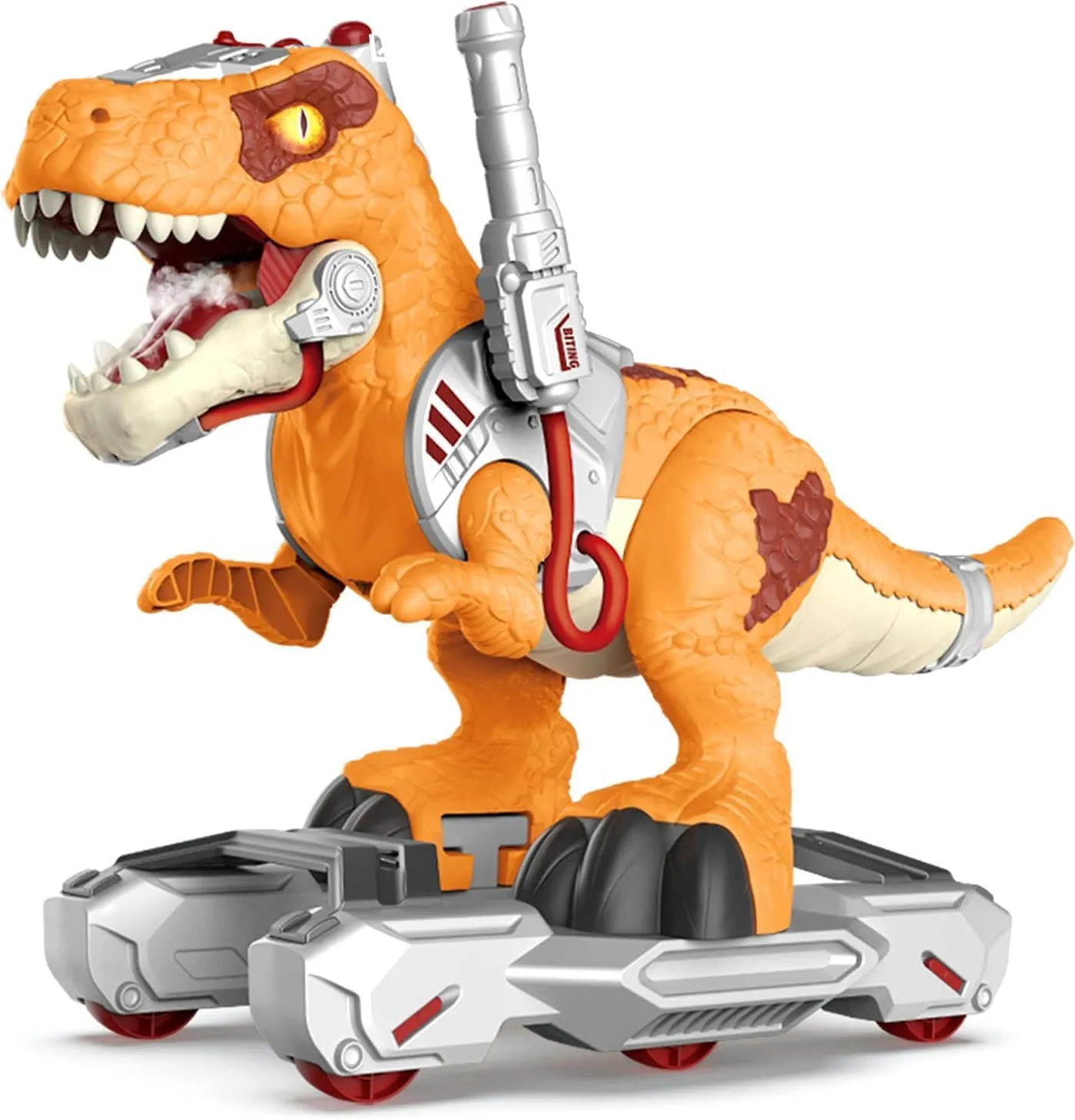 Dinosaur Ride-On Scooter for Toddlers – Electric Push & Ride Foot-to-Floor Sliding Rideable Toy with Music, Lights, Mist Spray for Boys & Girls - Orange (Orange)