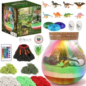 Dinosaur Terrarium Kit-Rechargeable Light up Terrarium Kit for Kids-DIY Dinosaur Toys for Boys Over 18 Months Dino Arts and Crafts for Boys and Girls-Ideal Birthday
