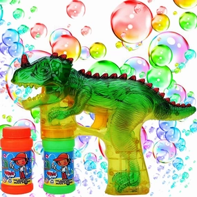 Dinosaur Bubble Gun, Blower Machine with LED Flashing Lights & Sound Effects, Outdoor Toys for Toddlers & Kids, Includes 2 Bubble Bottles & Bubble Blaster, Suitable for Boys & Girls, Birthday Gift
