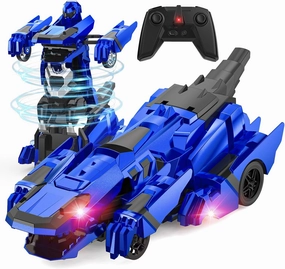 Dinosaur Transform Rc Cars, 2.4Ghz Remote Control Car Transforming Robot with Flashing Light, 360° Rotation One Button Deformation Car Toy Gifts for Boys Age 4-7 8-12