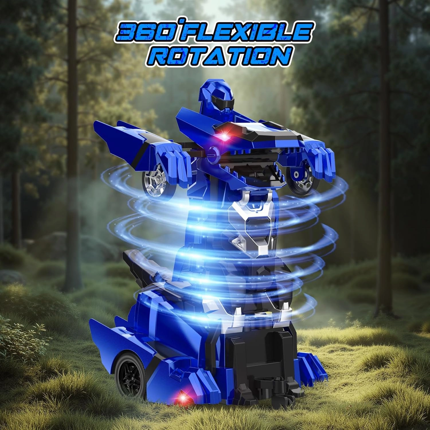 Dinosaur Transform Rc Cars, 2.4Ghz Remote Control Car Transforming Robot with Flashing Light, 360° Rotation One Button Deformation Car Toy Gifts for Boys Age 4-7 8-12
