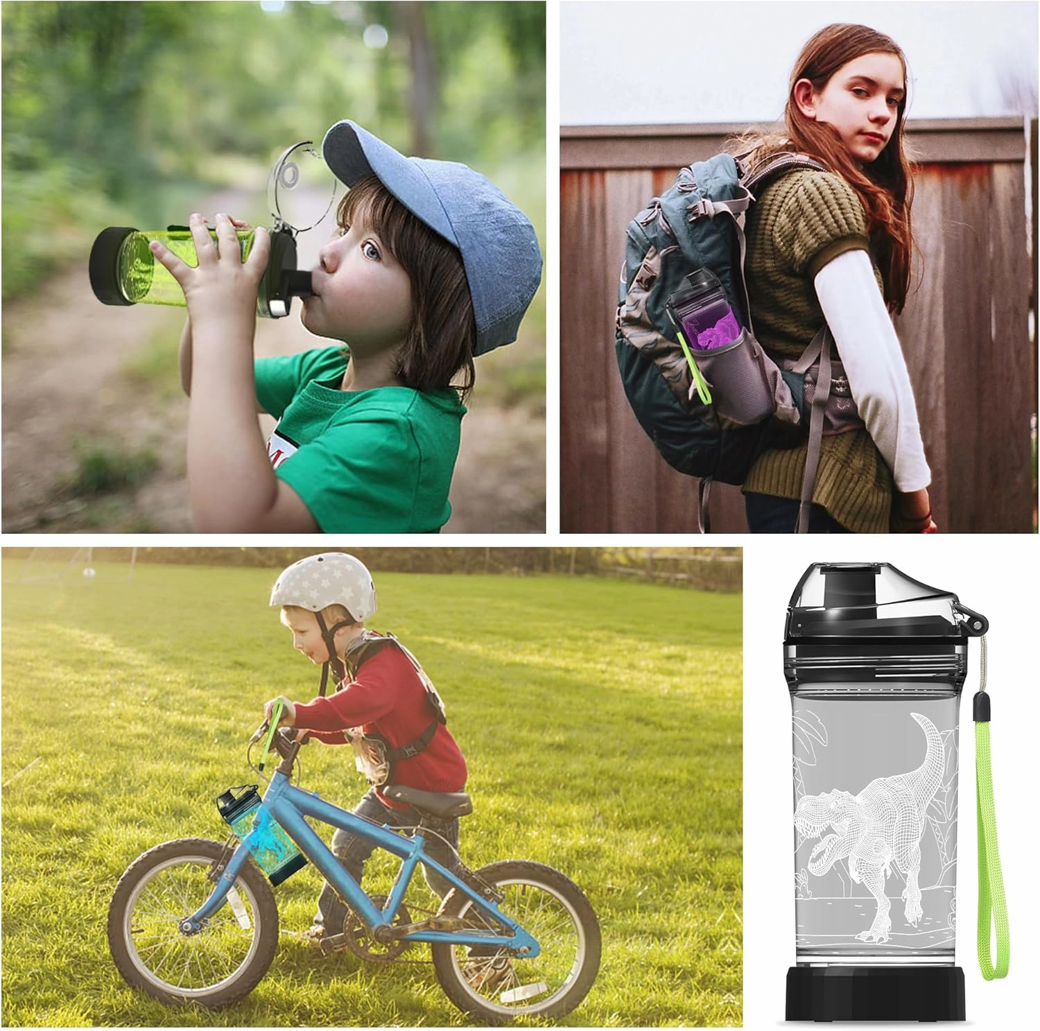 Dinosaur Water Bottle, Dinosaur Drinking Cup with 3D Light-Up LED Lights - BPA Free - Perfect for Back-to-School Season, Girls, Boys, Kids, Holiday Camping, Picnic Gifts - 14 oz Travel Mug