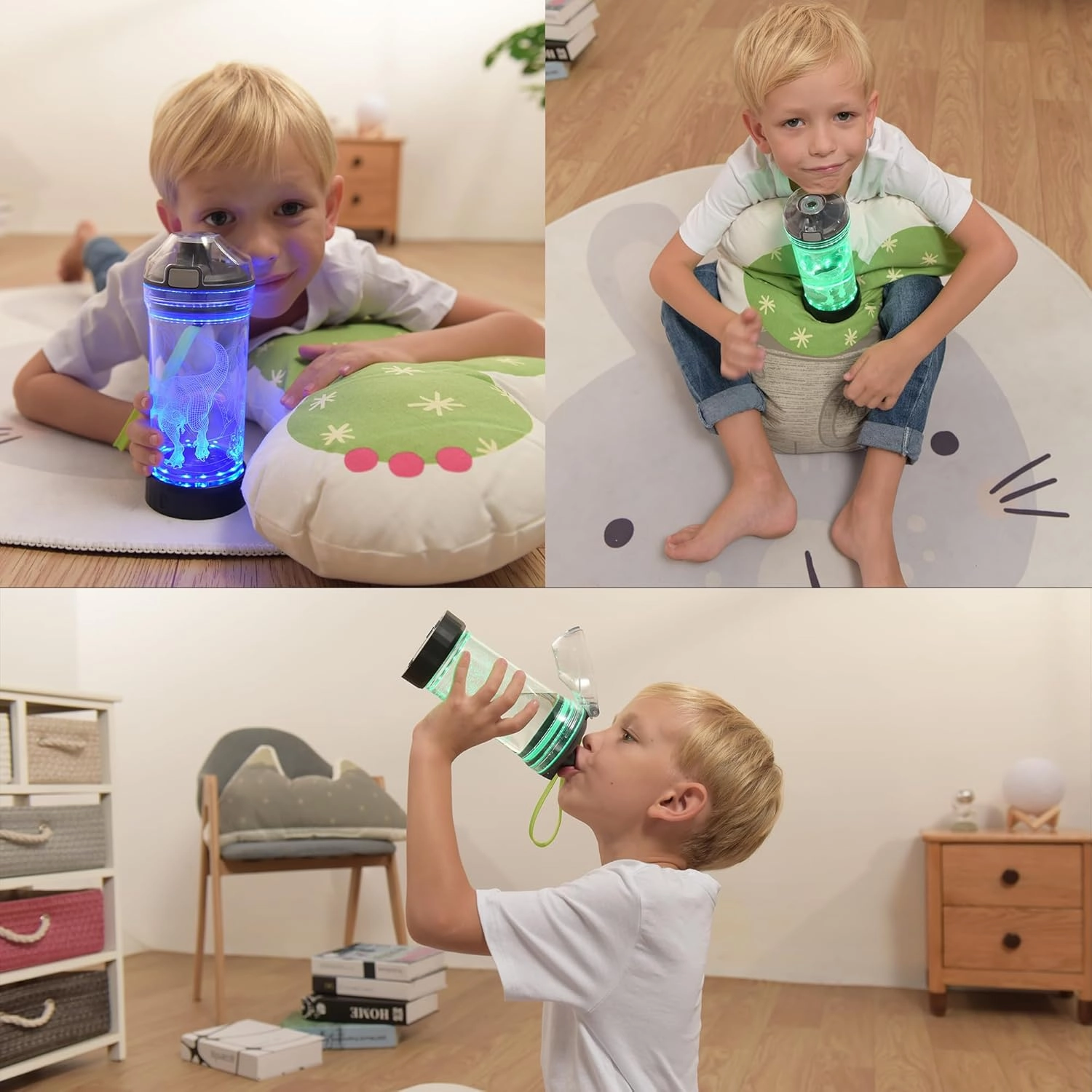 Dinosaur Water Bottle, Dinosaur Drinking Cup with 3D Light-Up LED Lights - BPA Free - Perfect for Back-to-School Season, Girls, Boys, Kids, Holiday Camping, Picnic Gifts - 14 oz Travel Mug