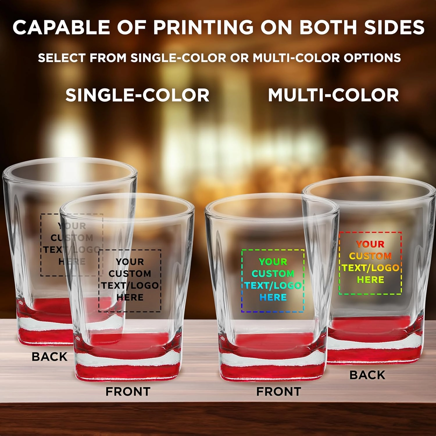 DISCOUNT PROMOS 100 Verona Whiskey Glasses Set, 11 oz. - Customizable Text, Logo - Durable, Thick Base, Color Bottom, Barware - Red