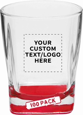 DISCOUNT PROMOS 100 Verona Whiskey Glasses Set, 11 oz. - Customizable Text, Logo - Durable, Thick Base, Color Bottom, Barware - Red