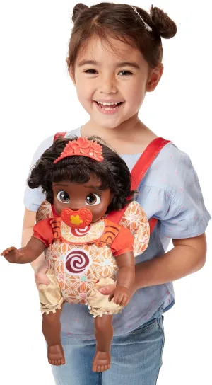 Disney Princess Moana Baby Doll Deluxe with Tiara, Carrier, Plush Friend, Pacifier, Bib & Baby Bottle [Amazon Exclusive]