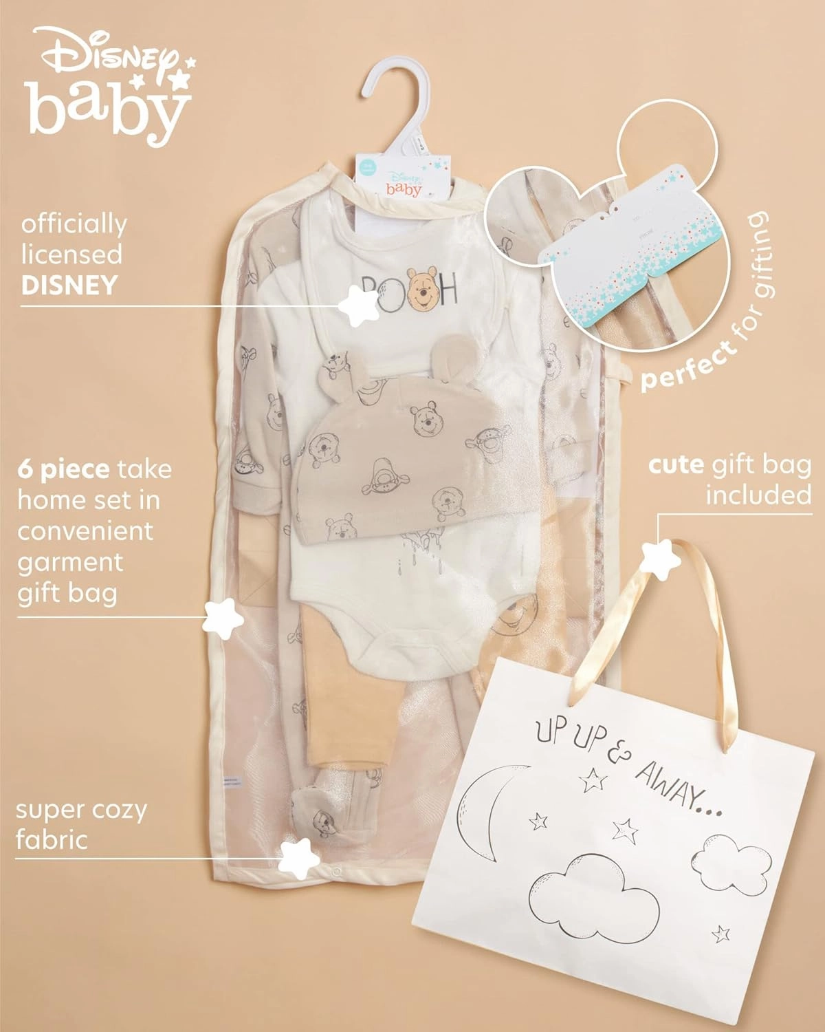 Disney Newborn Baby Boys Girls 7 Piece Layette Gift Set: Mickey Mouse, Winnie the Pooh & Minnie Mouse, 0-6M