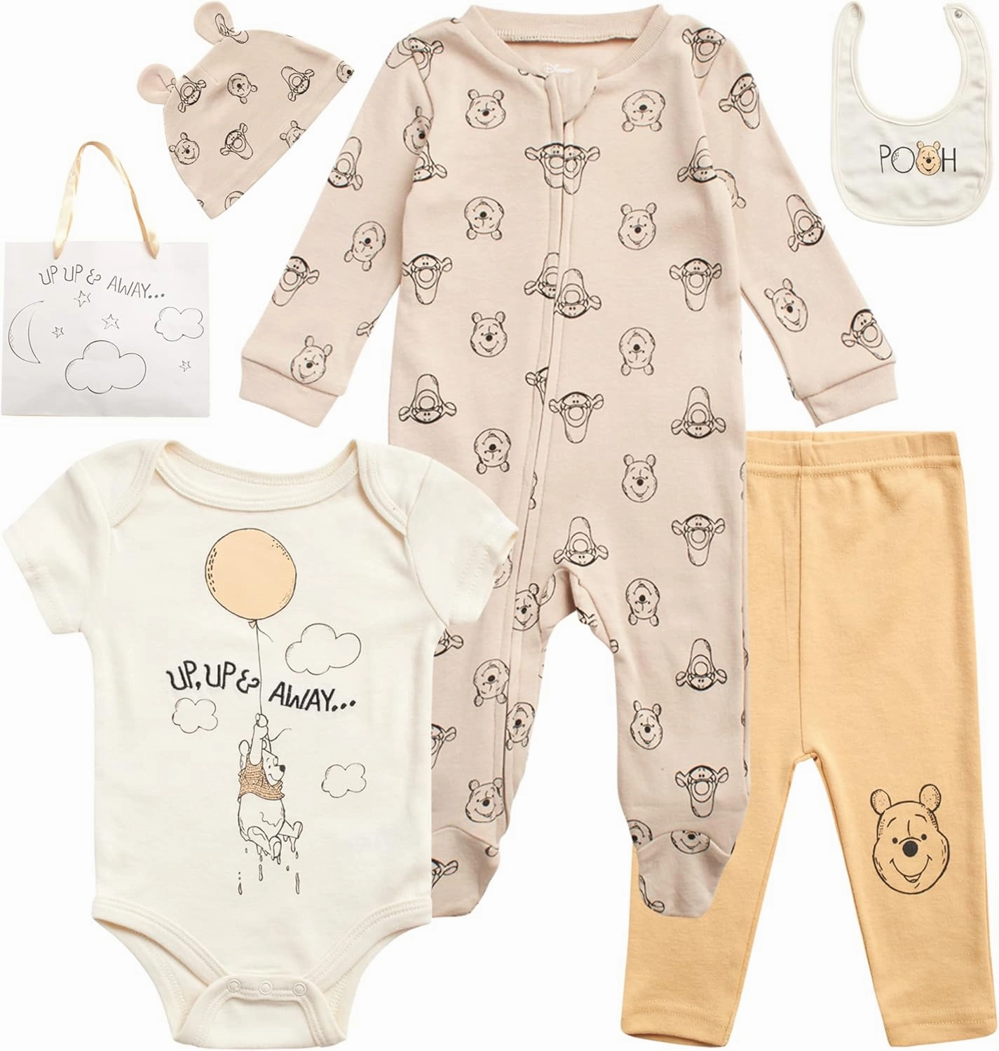 Disney Newborn Baby Boys Girls 7 Piece Layette Gift Set: Mickey Mouse, Winnie the Pooh & Minnie Mouse, 0-6M