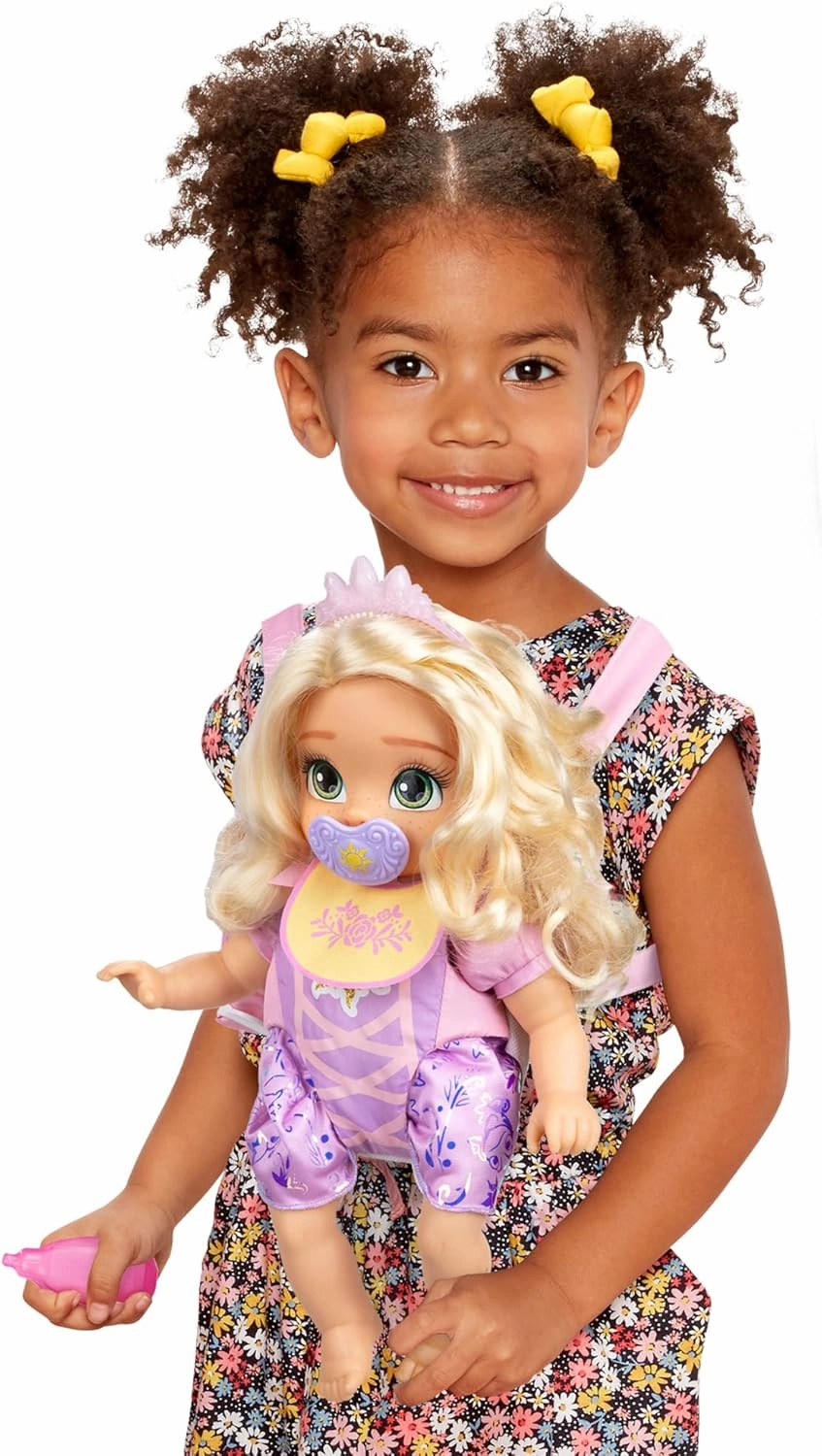 Disney Princess Rapunzel Baby Doll Deluxe with Tiara, Carrier, Plush Friend, Pacifier, Bib & Baby Bottle [Amazon Exclusive]