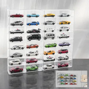 Display Case for 32 Hot Wheels,Matchbox Cars,Display Case Wall Mount,Transparent Storage Case for 1/64 Diecast Cars,Wall Hanging,Stackable,Clear,Dustproof