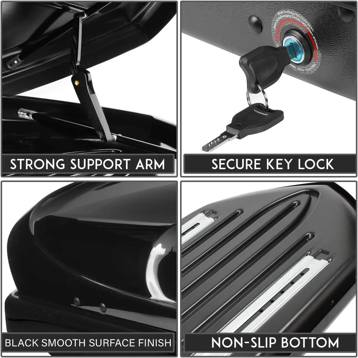 DNA MOTORING Rooftop Cargo Box Carrier   Adjustable Aluminum Roof Rail Cross Bars, Lockable Waterproof Hard Shell Top Mount Carrier with Lock & Keys, Universal Fit, Black, PT-ZTL-8139-BK