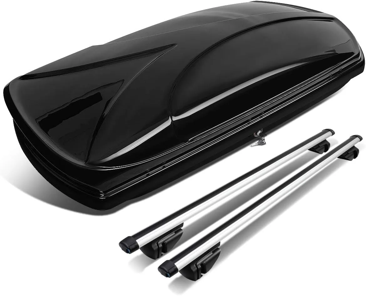 DNA MOTORING Rooftop Cargo Box Carrier   Adjustable Aluminum Roof Rail Cross Bars, Lockable Waterproof Hard Shell Top Mount Carrier with Lock & Keys, Universal Fit, Black, PT-ZTL-8139-BK