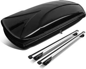 DNA MOTORING Rooftop Cargo Box Carrier   Adjustable Aluminum Roof Rail Cross Bars, Lockable Waterproof Hard Shell Top Mount Carrier with Lock & Keys, Universal Fit, Black, PT-ZTL-8139-BK