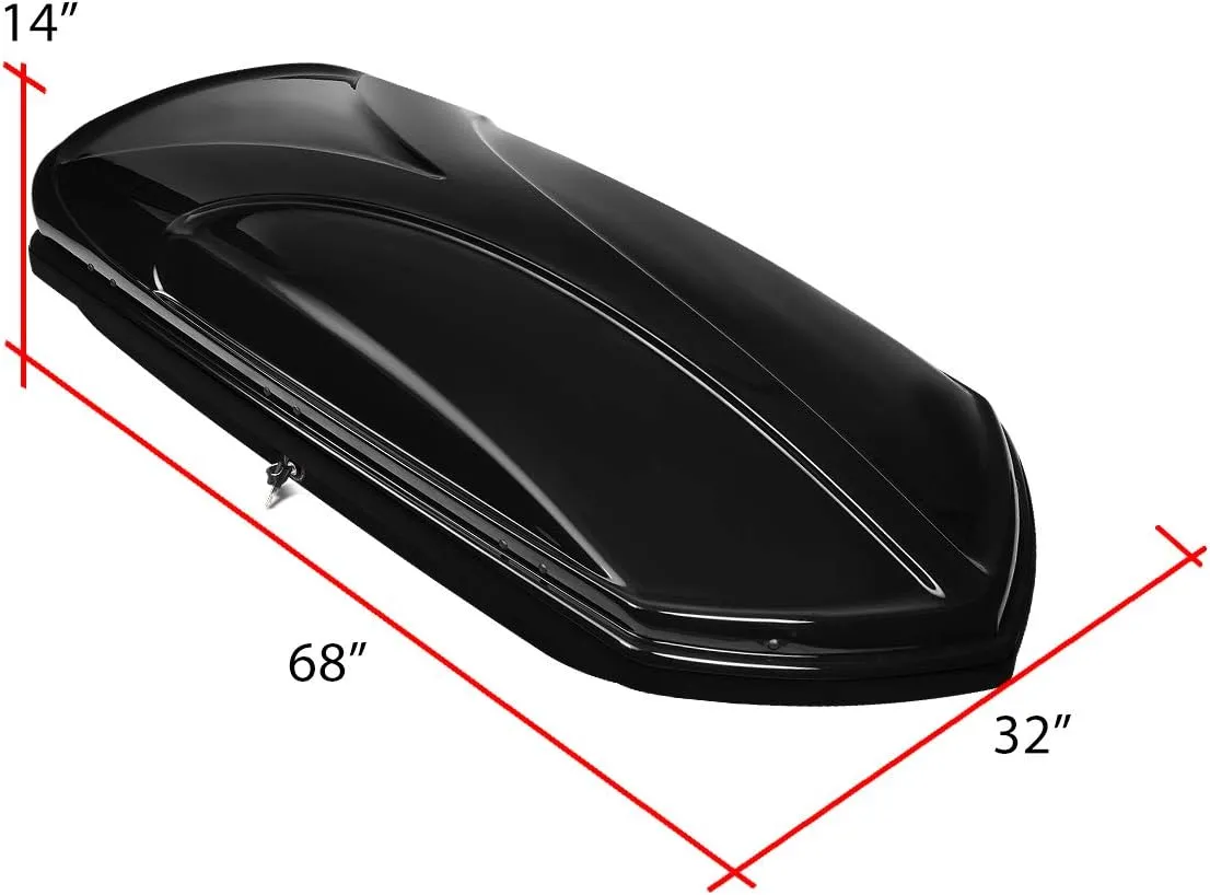 DNA MOTORING Rooftop Cargo Box Carrier   Adjustable Aluminum Roof Rail Cross Bars, Lockable Waterproof Hard Shell Top Mount Carrier with Lock & Keys, Universal Fit, Black, PT-ZTL-8139-BK
