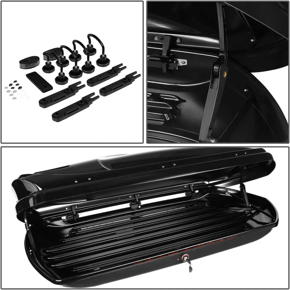 DNA MOTORING Rooftop Cargo Box Carrier   Adjustable Aluminum Roof Rail Cross Bars, Lockable Waterproof Hard Shell Top Mount Carrier with Lock & Keys, Universal Fit, Black, PT-ZTL-8139-BK