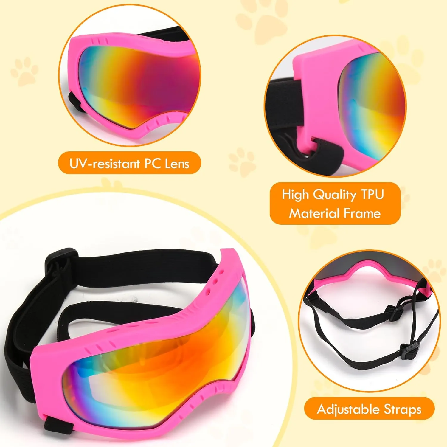 Dog Goggles, Large Breed Dog Sunglasses UV Protection Sunglasses for Large Dog, Dog Sunglasses with Adjustable Strap for Outdoor (Pink)