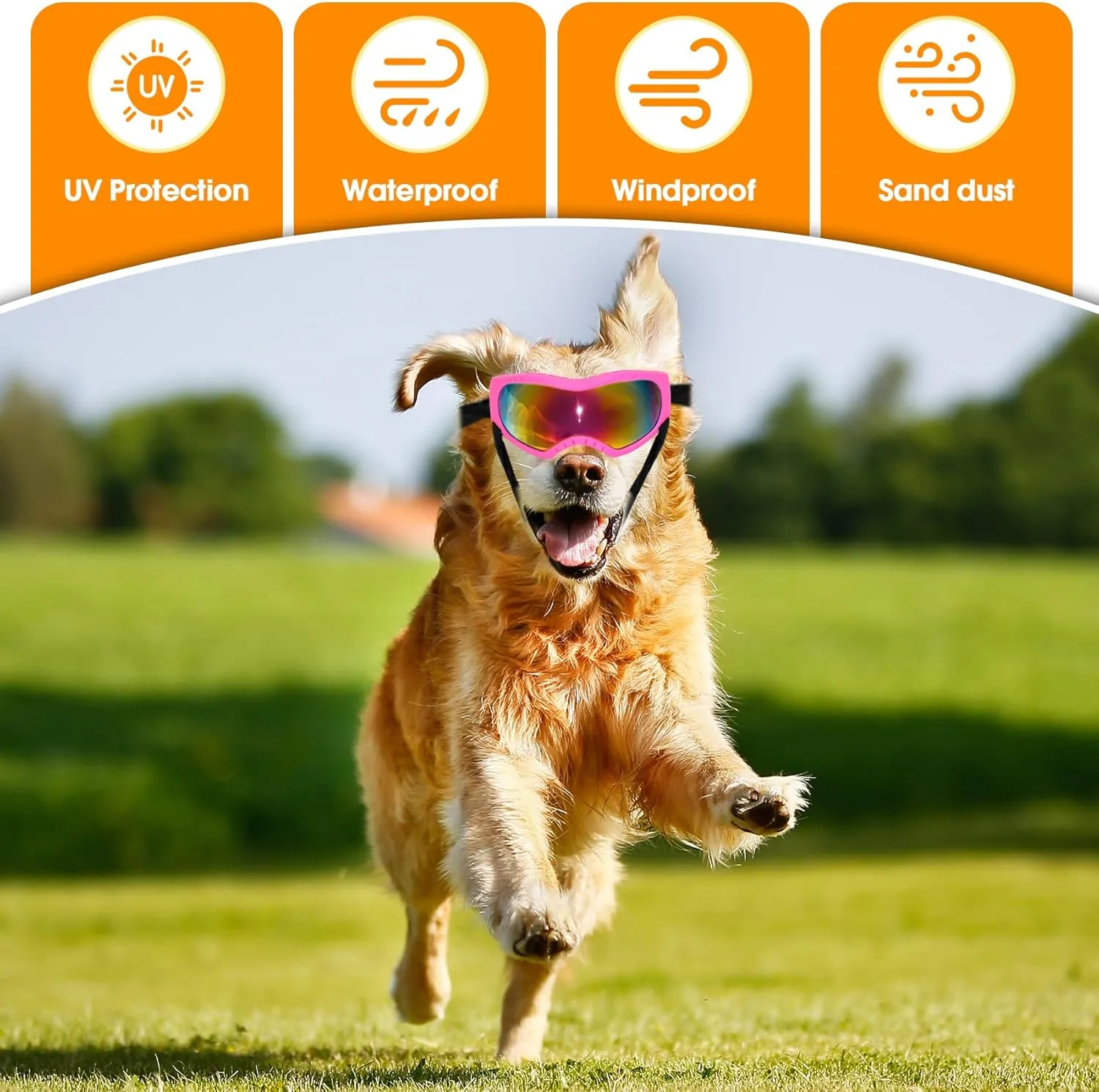 Dog Goggles, Large Breed Dog Sunglasses UV Protection Sunglasses for Large Dog, Dog Sunglasses with Adjustable Strap for Outdoor (Pink)