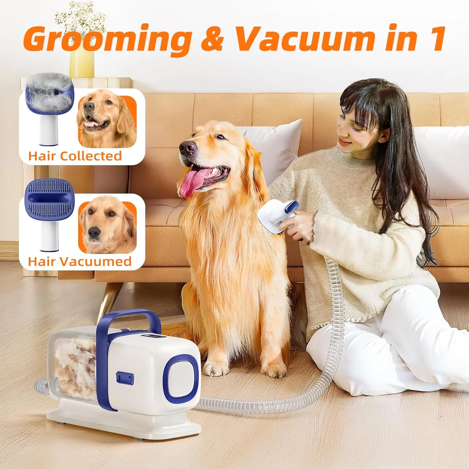 Dog Grooming Kit with Pet Grooming Vacuum, Dog Clipper, Pet Shedding Brush, Cleaning Tool in 1, Low Noise Dogs Vacuum for Cats