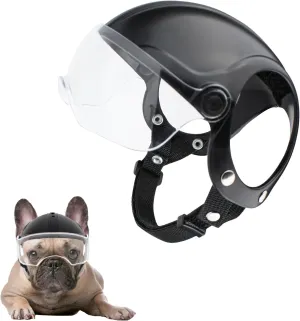 Dog Helmet with Anti-UV Clear Goggles Adjustable Cool Pet Motorcycle Helmet with Drop-Down Sun Visor for Weight 16.5lb-27.5lb (Without Rivets)
