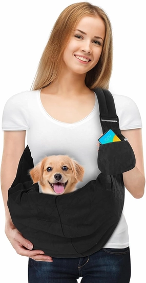 Dog Carrier Sling, Hand Dog Carrying Bag, Puppy Sling with Adjustable Shoulder Strap, Front Pocket, Machine Washable Pet Carrier Bag Shoulder Bag for Puppy Cat Pet