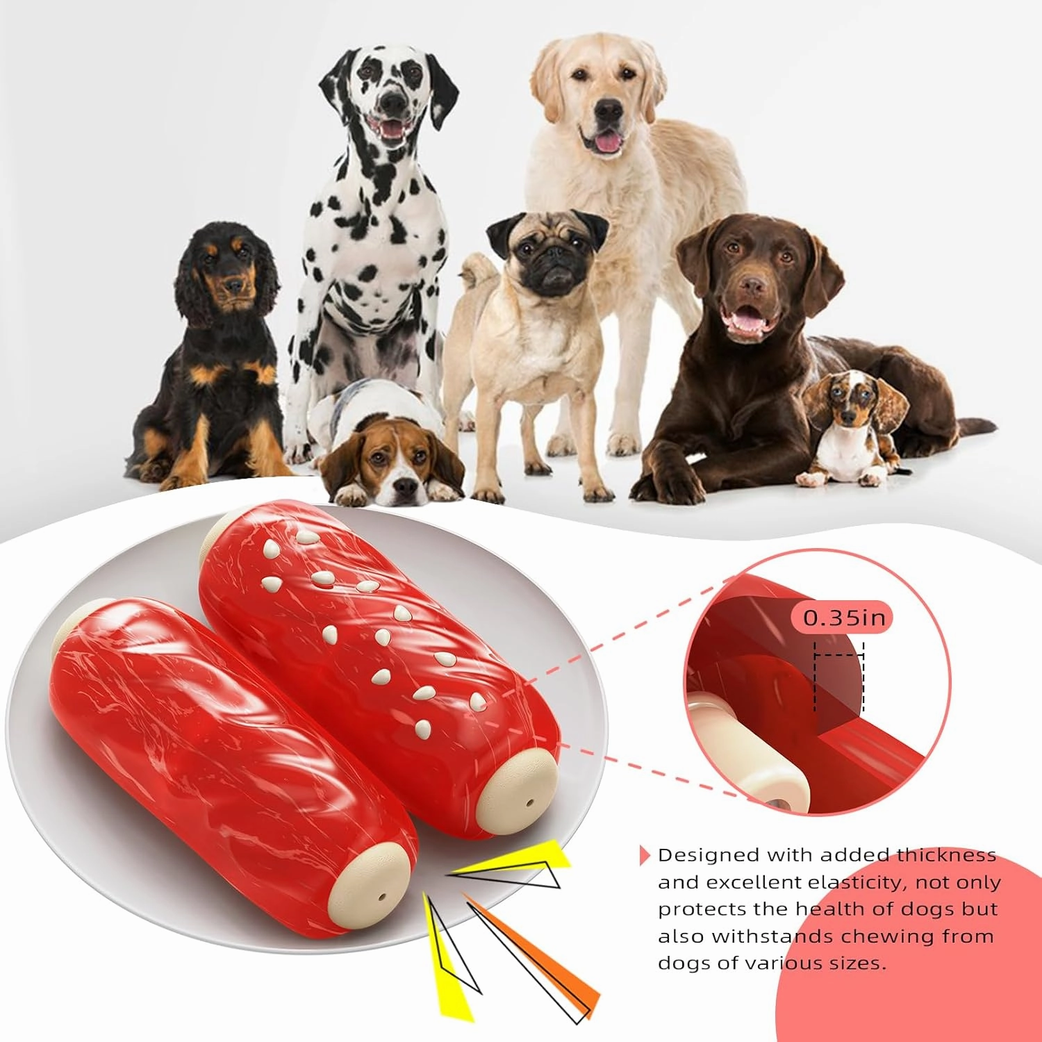 Dog Chew Toys for Aggressive-Chewers - Indestructible Dog Toy for Aggressive Chewer，Tough Chew Toys for Dogs （Rubber Red Meat Stick）