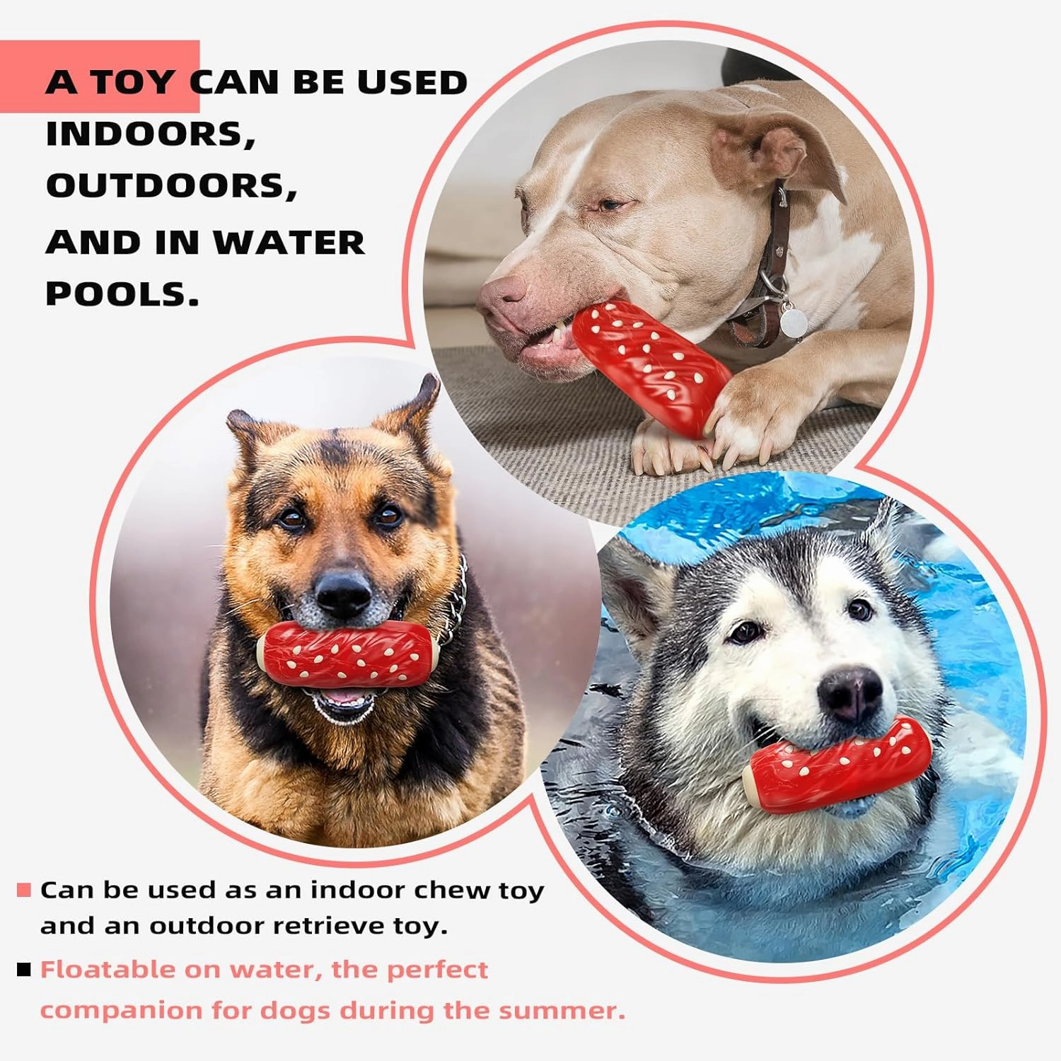Dog Chew Toys for Aggressive-Chewers - Indestructible Dog Toy for Aggressive Chewer，Tough Chew Toys for Dogs （Rubber Red Meat Stick）