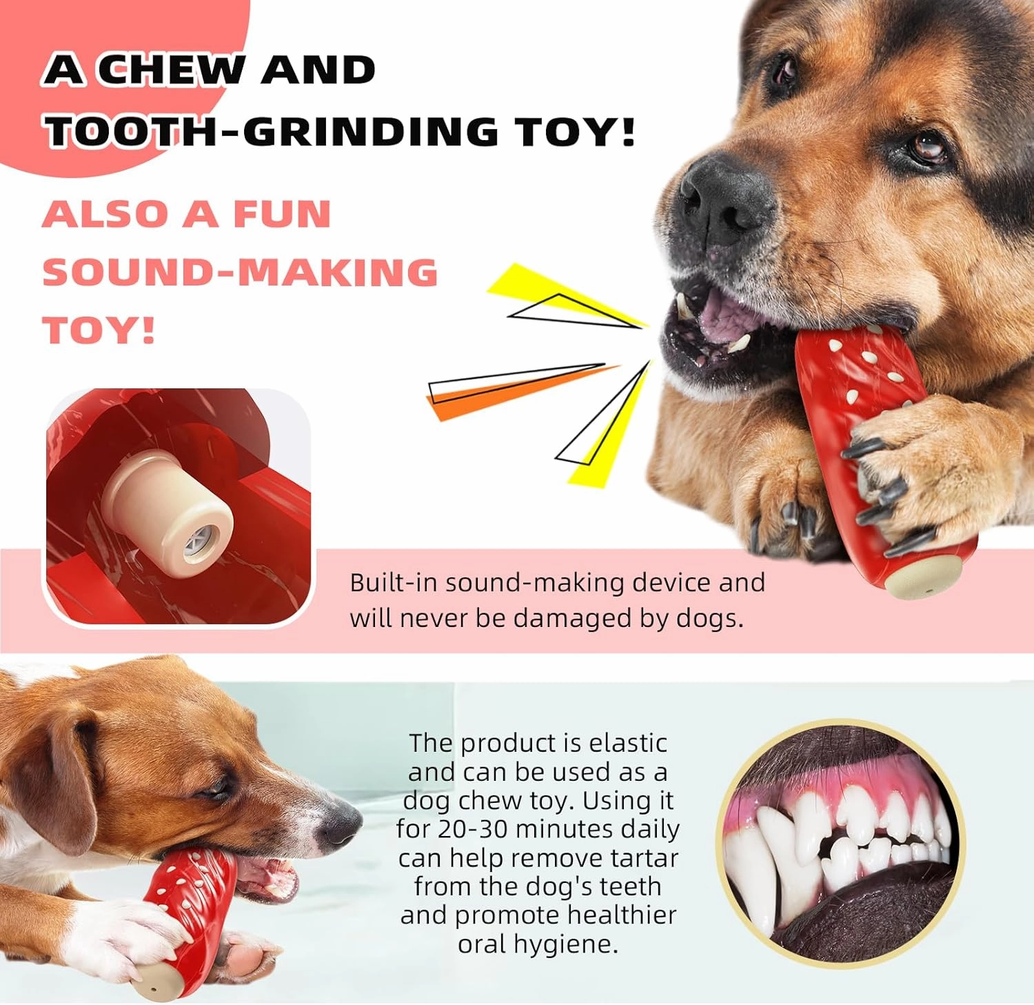 Dog Chew Toys for Aggressive-Chewers - Indestructible Dog Toy for Aggressive Chewer，Tough Chew Toys for Dogs （Rubber Red Meat Stick）