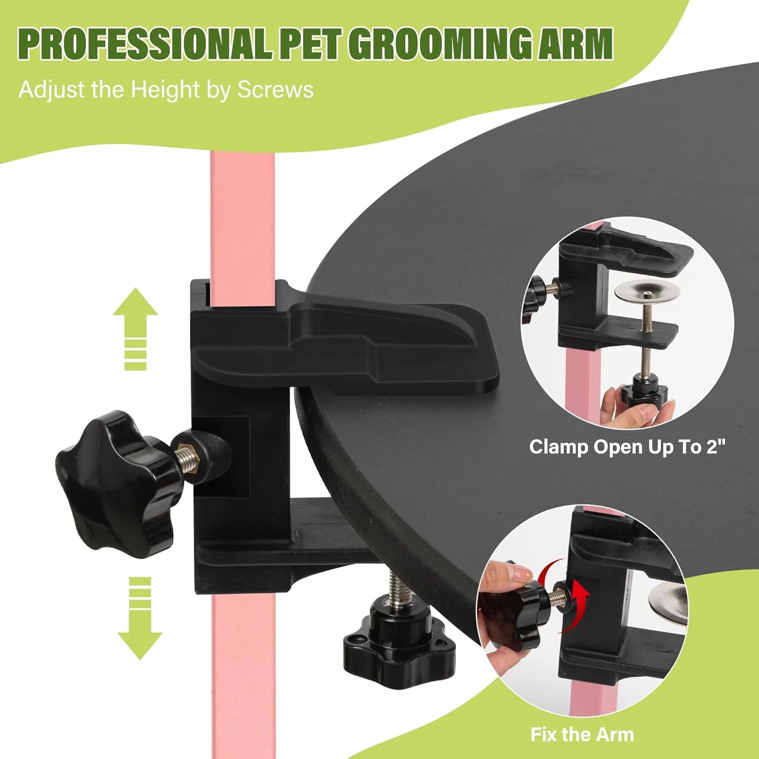 Dog Grooming Arm with Pet Grooming Hammock, 35" Pet Grooming Table Arm with Adjustable No Sit Haunch Holders, Dog Grooming Stand with Loop Noose for Small and Medium Pets, Pink