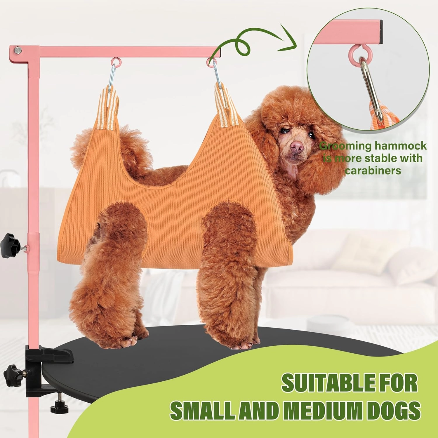 Dog Grooming Arm with Pet Grooming Hammock, 35" Pet Grooming Table Arm with Adjustable No Sit Haunch Holders, Dog Grooming Stand with Loop Noose for Small and Medium Pets, Pink