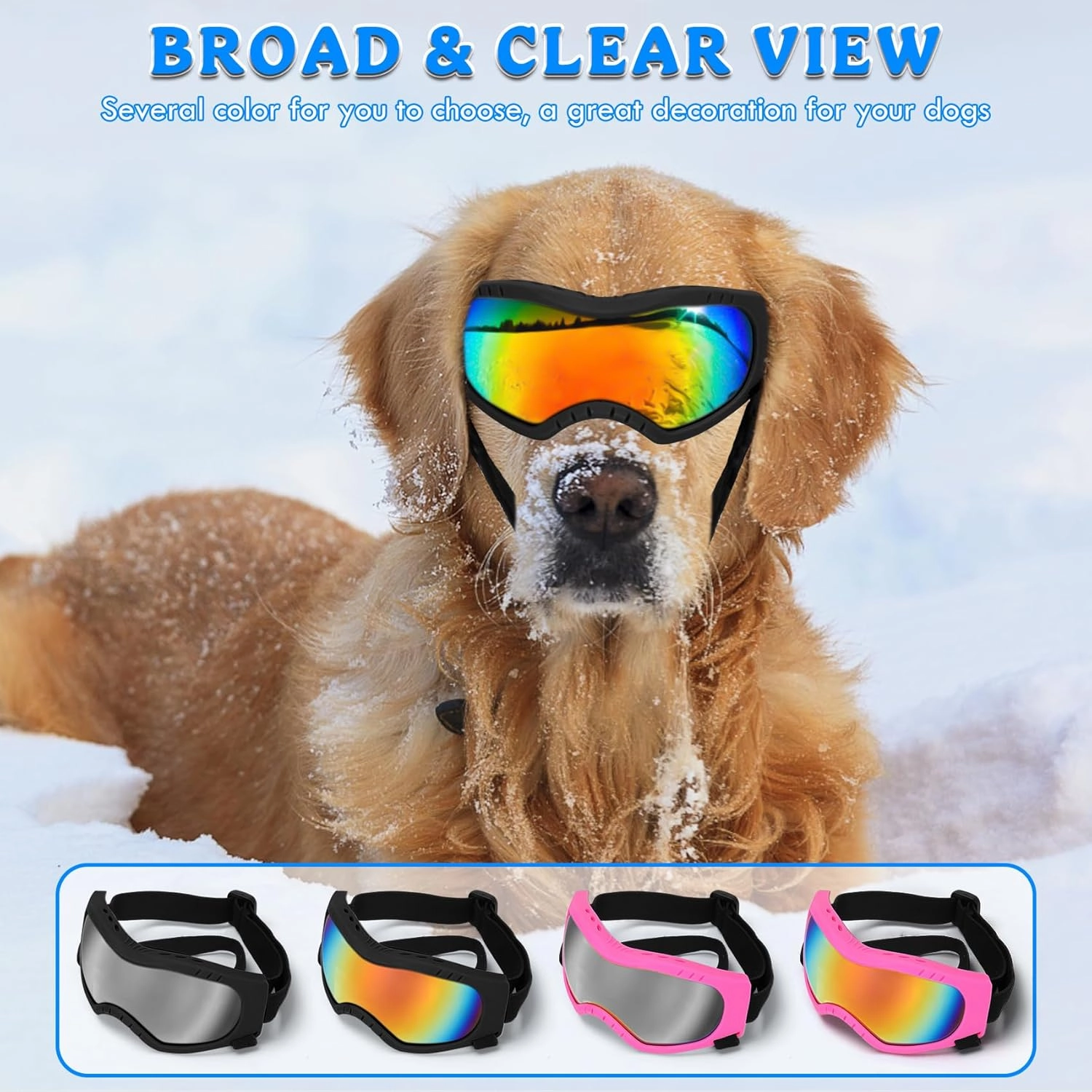 Dog Sunglasses Dog Goggles Pet Glasses Pet Eyewear with Adjustable Strap, Glasses for Medium Large Dog Swimming Skating Glasses UV Proof Windproof Dustproof (Black Frame   Colorful Lens)