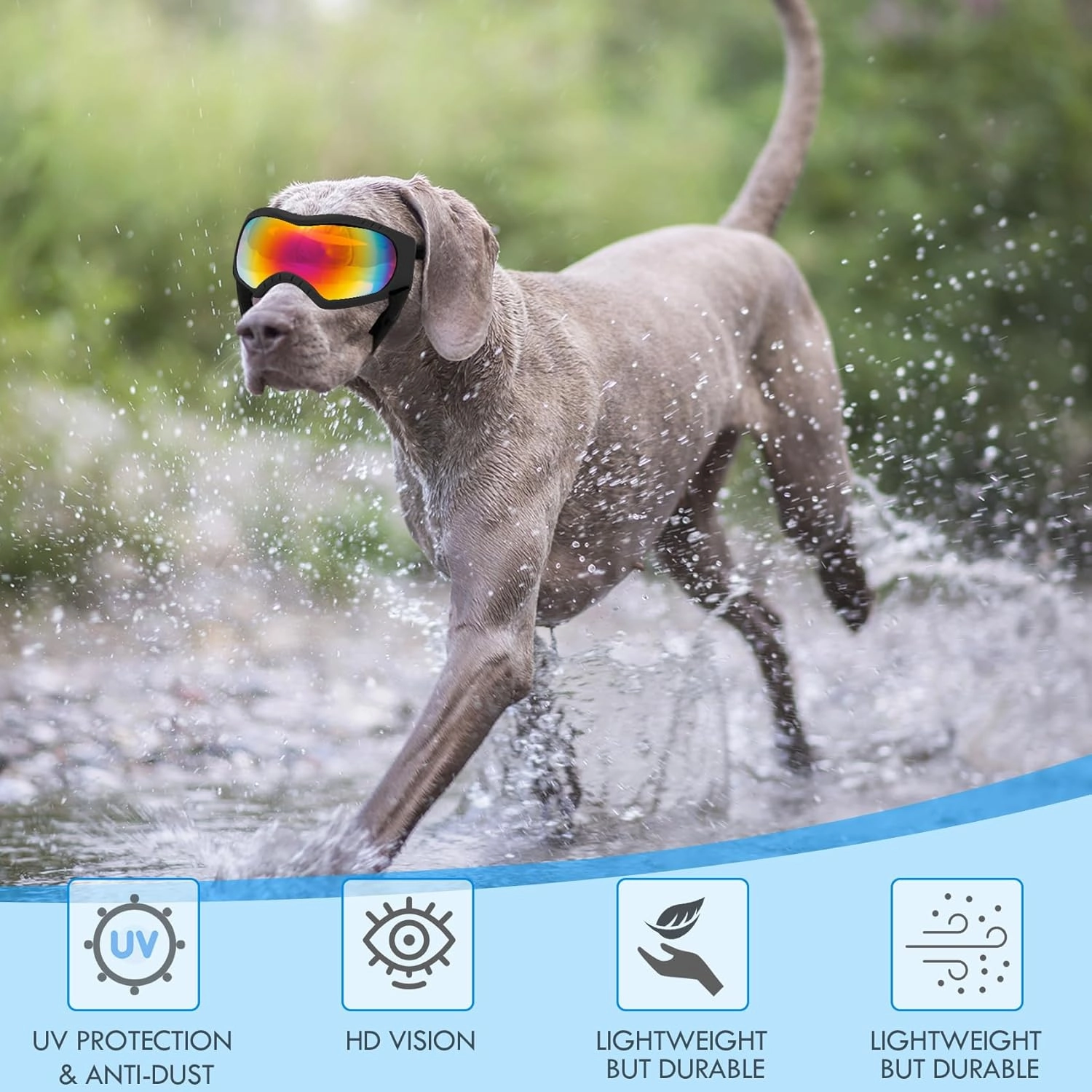 Dog Sunglasses Dog Goggles Pet Glasses Pet Eyewear with Adjustable Strap, Glasses for Medium Large Dog Swimming Skating Glasses UV Proof Windproof Dustproof (Black Frame   Colorful Lens)