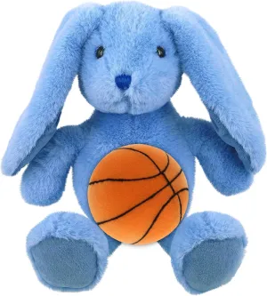 DolliBu Baby Blue Rabbit Stuffed Animal with Basketball Plush - Soft Huggable Rabbit, Adorable Playtime Plush Toy, Cute Farm Animal Gift, Personalized Plush Doll Animal Toy for Kids, Adults - 6 Inch
