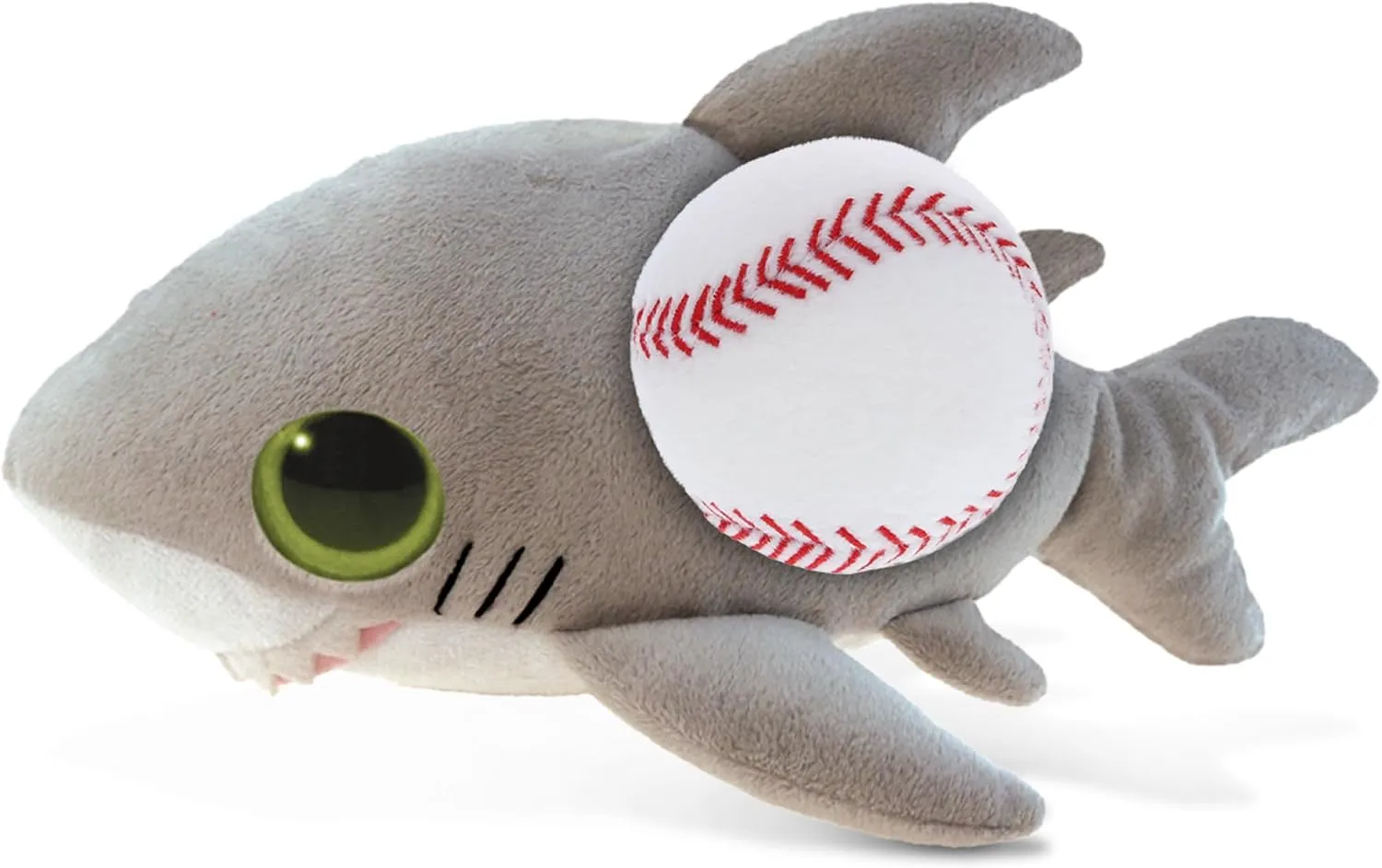 DolliBu Big-Eye Shark Stuffed Animal with Baseball Plush - Soft Huggable Shark, Adorable Shark Plush Toy, Personalized Soft Plush Doll Animal Toy for Kids and Adults - 6 Inches
