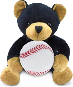 DolliBu Black Bear Stuffed Animal with Baseball Plush - Soft Huggable Black Bear, Adorable Playtime Plush Toy, Super Soft Plush Doll Animal Toy for Kids and Adults - 6 Inch