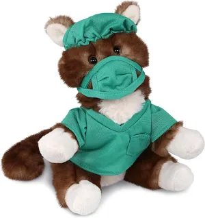 DolliBu Brown Cat Doctor Plush Toy - Super Soft Brown Cat Doctor Stuffed Animal Dress Up with Cute Scrub Uniform and Cap Outfit - Gift with Personalization - 7 Inches