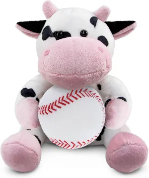 DolliBu Cow Stuffed Animal with Baseball Plush - Soft Huggable Cow, Adorable Playtime Cow Plush Toy, Cute Farm Life Sports Gift for Kids and Adults - 6 Inch