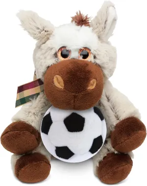 DolliBu Floppy Donkey Stuffed Animal with Soccer Ball Plush - Soft Huggable Donkey, Adorable Playtime Plush Toy, Cute Farm Life Gift for Kids and Adults - 7 Inches