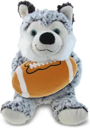 DolliBu Husky Stuffed Animal with Football Plush - Soft Huggable Husky Dog, Adorable Playtime Husky Plush Toy, Cute Wildlife Gift, Personalized Plush Doll Animal Toy for Kids and Adults - 9 Inches