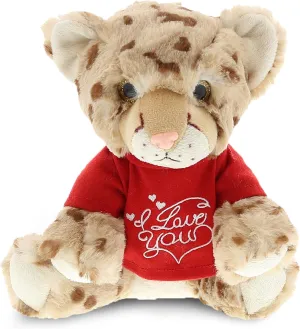 DolliBu I Love You Plush Squat Cheetah – Cute Stuffed Animal with Red Shirt for Valentine, Anniversary, Romantic Date, Boyfriend, or Girlfriend Gift – 8.5 Inches