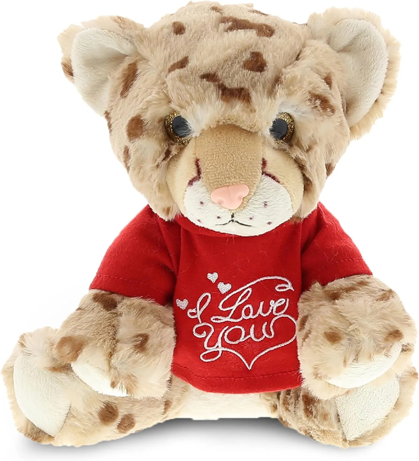 DolliBu I Love You Plush Squat Cheetah – Cute Stuffed Animal with Red Shirt for Valentine, Anniversary, Romantic Date, Boyfriend, or Girlfriend Gift – 8.5 Inches