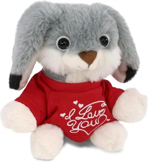 DolliBu I Love You Super Soft Grey Rabbit Plush- Cute Grey Rabbit Stuffed Animal with I Love You Red Shirt for Valentine, Anniversary, Romantic Date, Boyfriend, or Girlfriend Gift - 7 inches