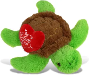 DolliBu I Love You Valentine Plush Big Eye Sea Turtle - Cute Stuffed Animal with Red Heart and Name Personalization Gift for Valentines Day, Birthday, Anniversary, Romantic Date - 8.75 Inches