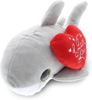 DolliBu I Love You Valentine Plush Big Eye Shark - Cute Soft Cuddly Stuffed Animal with Red Heart Gift for Valentines Day, Birthday Present, Anniversary, Romantic Date - 6 Inches