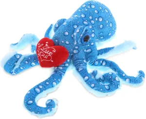 DolliBu I Love You Valentine Plush Blue Octopus - Cute Stuffed Animal with Red Heart and Name Personalization Gift for Valentine's Day, Birthday, Anniversary, Romantic Date - 16 Inches