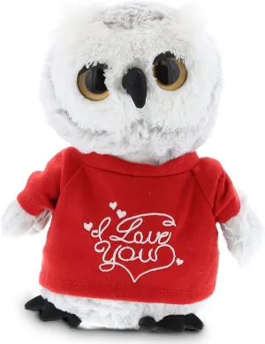 DolliBu I Love You Valentine Plush Grey Owl - Cute Soft Cuddly Stuffed Animal with Red Heart Shirt for Valentines Day, Birthday Present, Anniversary, Romantic Date - 9 Inches