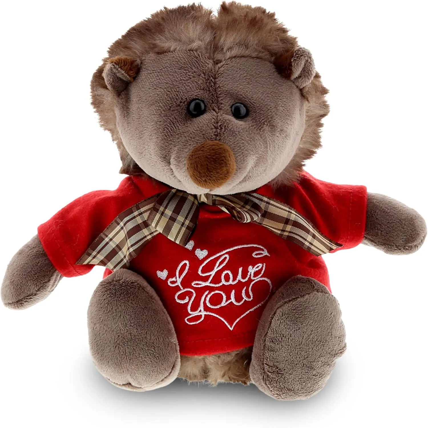 DolliBu I Love You Valentine Plush Hedgehog with Ribbon - Cute Stuffed Animal with Red Shirt and Name Personalization Gift for Valentines Day, Birthday, Anniversary - 9 Inches